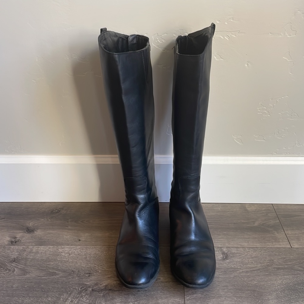 Leather wide calf riding boot